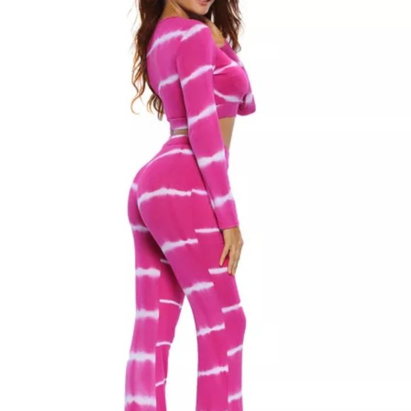 Pants - nip Tie Dye Print 2-Piece Pant Set pink/white L